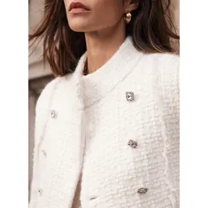 Mint Velvet Cream Cotton Blend Boucle Knit Jacket
